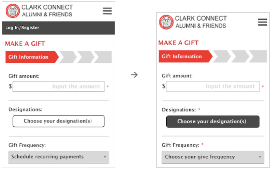 Clark University give page redesign user test